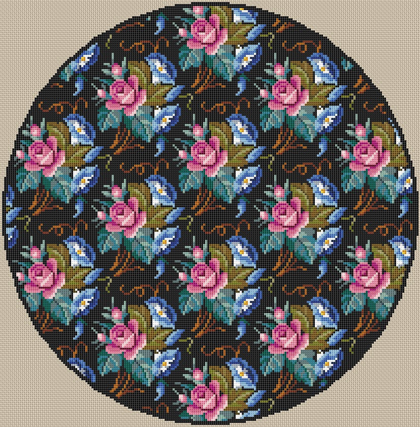 English Garden Round Rug Petit Point Kit