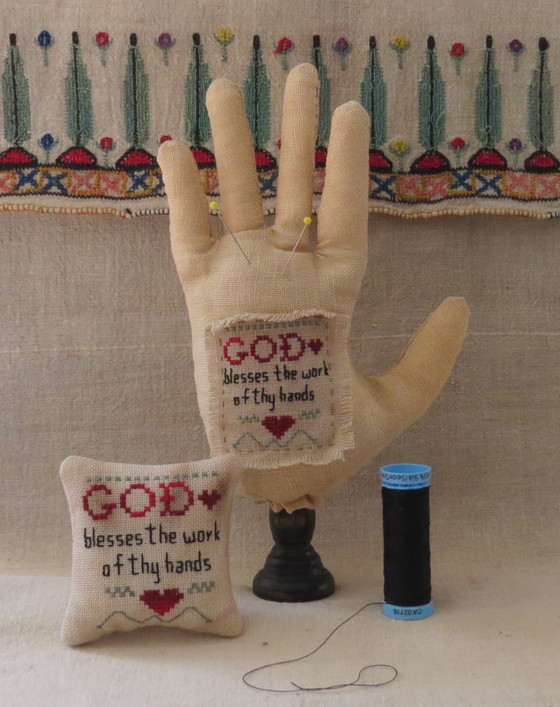 Pincushion God Blesses The Work of Thy Hands Cross Stitch Pattern